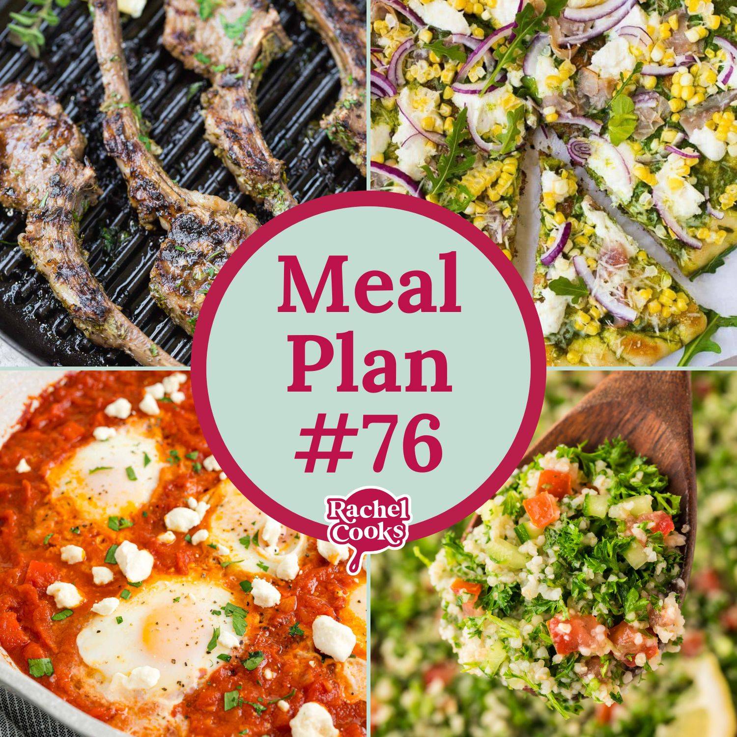 Meal plan preview image, with recipe photos and a text overlay that reads "meal plan #76."