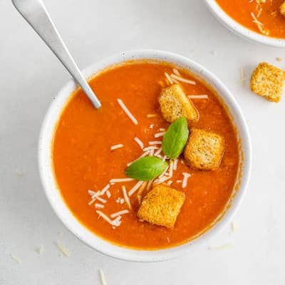 Tomato soup with croutons.