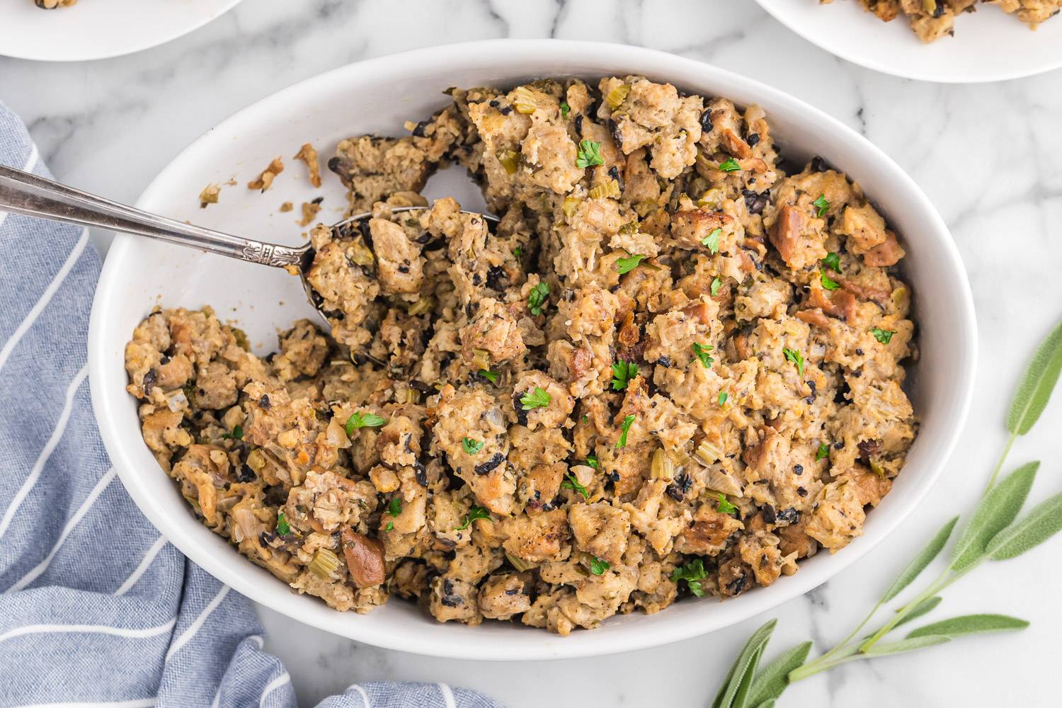Stuffing in a cawserole dish.