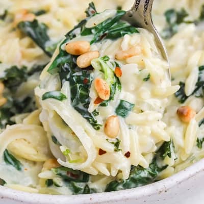 Lemon orzo with greens.