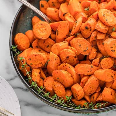 Roasted carrots in a bowl.