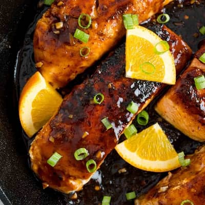 Orange glazed salmon.
