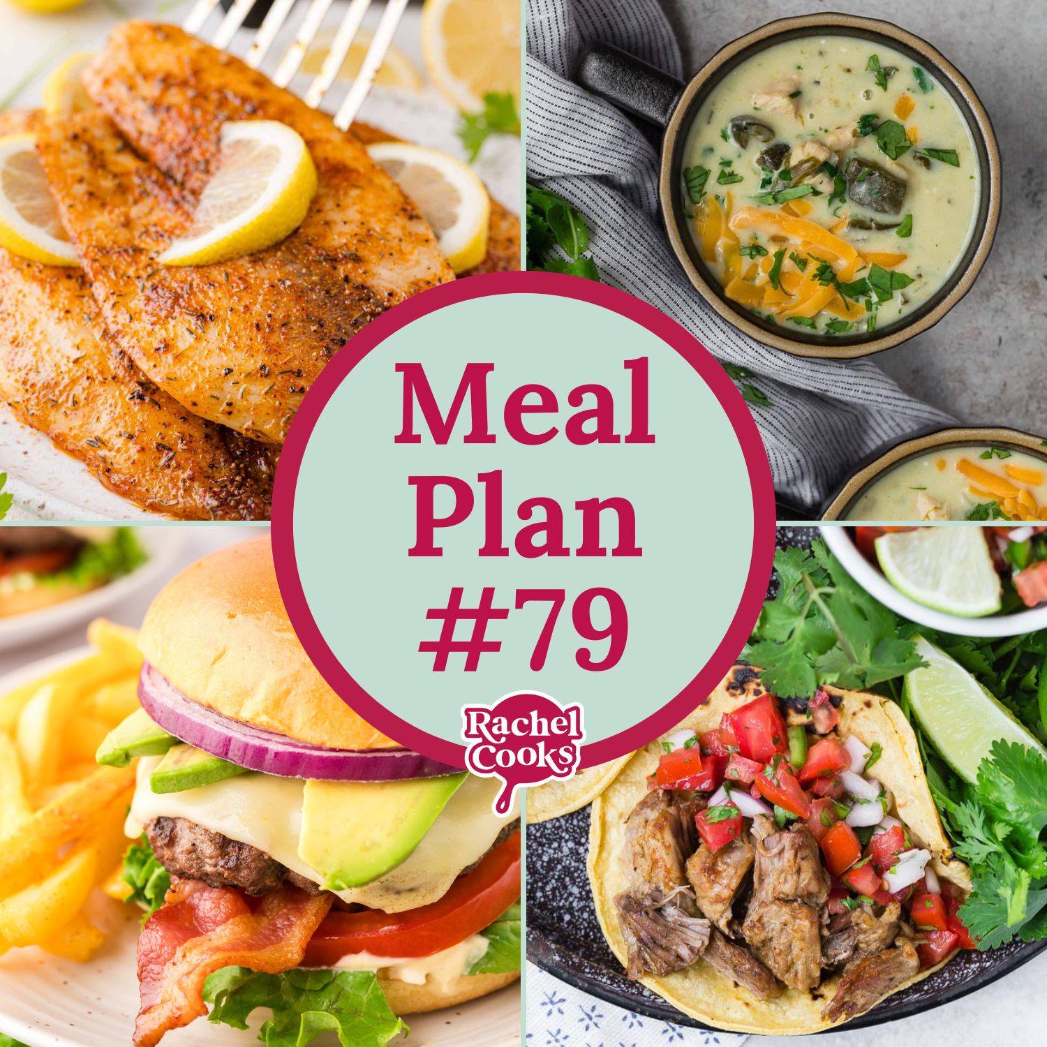 Meal plan graphic with photos of recipes included and text that reads "meal plan #79."
