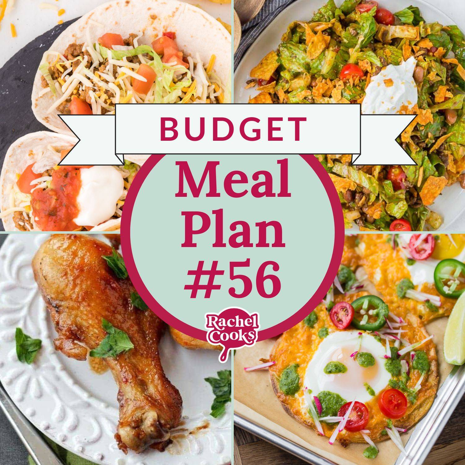 Meal plan 56 graphic with text title and photos of recipes included.