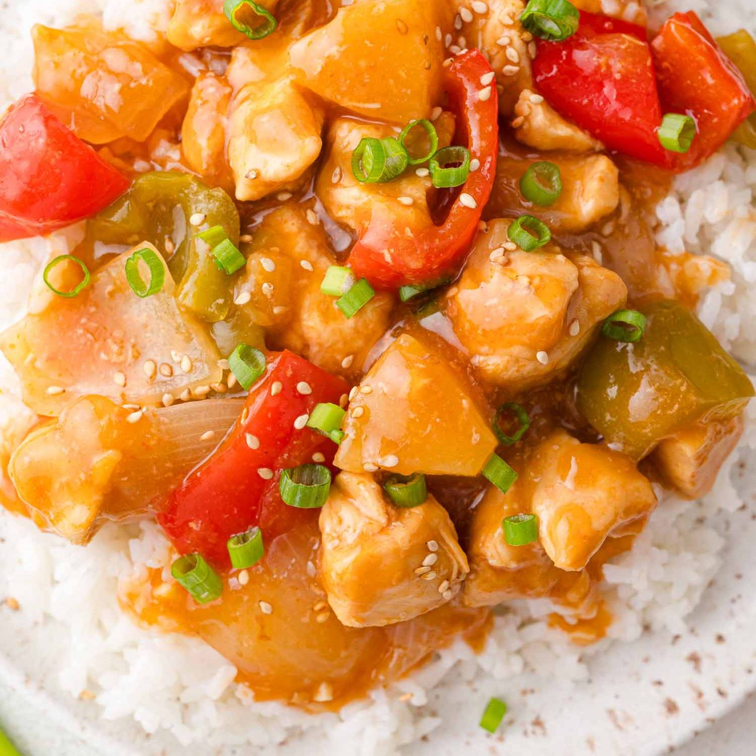 Hawaiian chicken on rice.