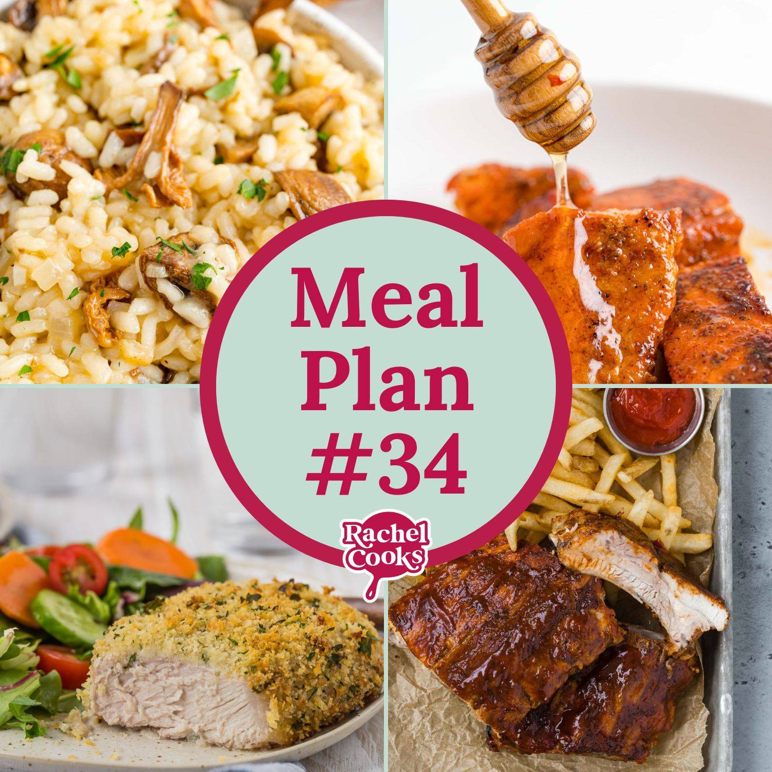Meal Plan 34 preview image with text and photos of recipes included.