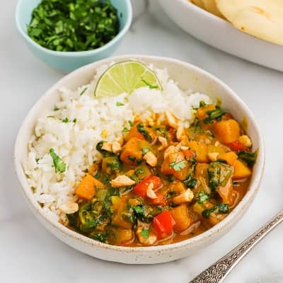 Butternut squash curry with rice.