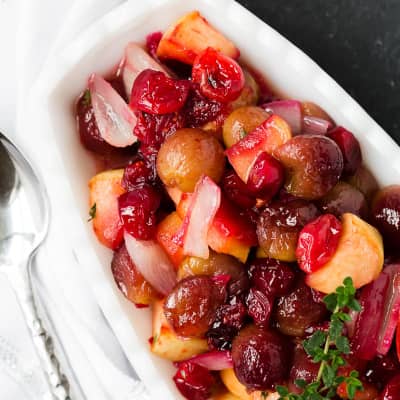 Cranberry sauce with roasted grapes, apples, and shallots.