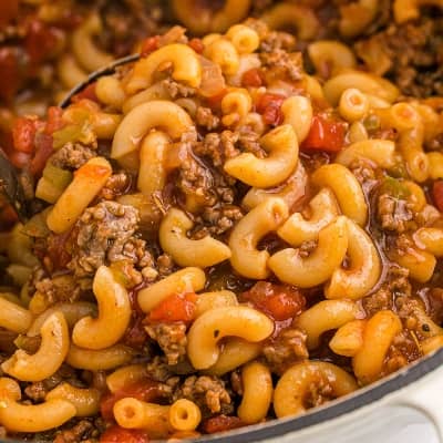 American goulash with macaroni noodles.