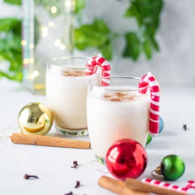 Festive eggnog in two glasses.