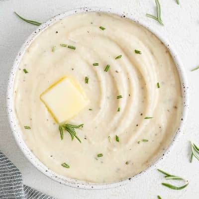 Parsnip puree in bowl.