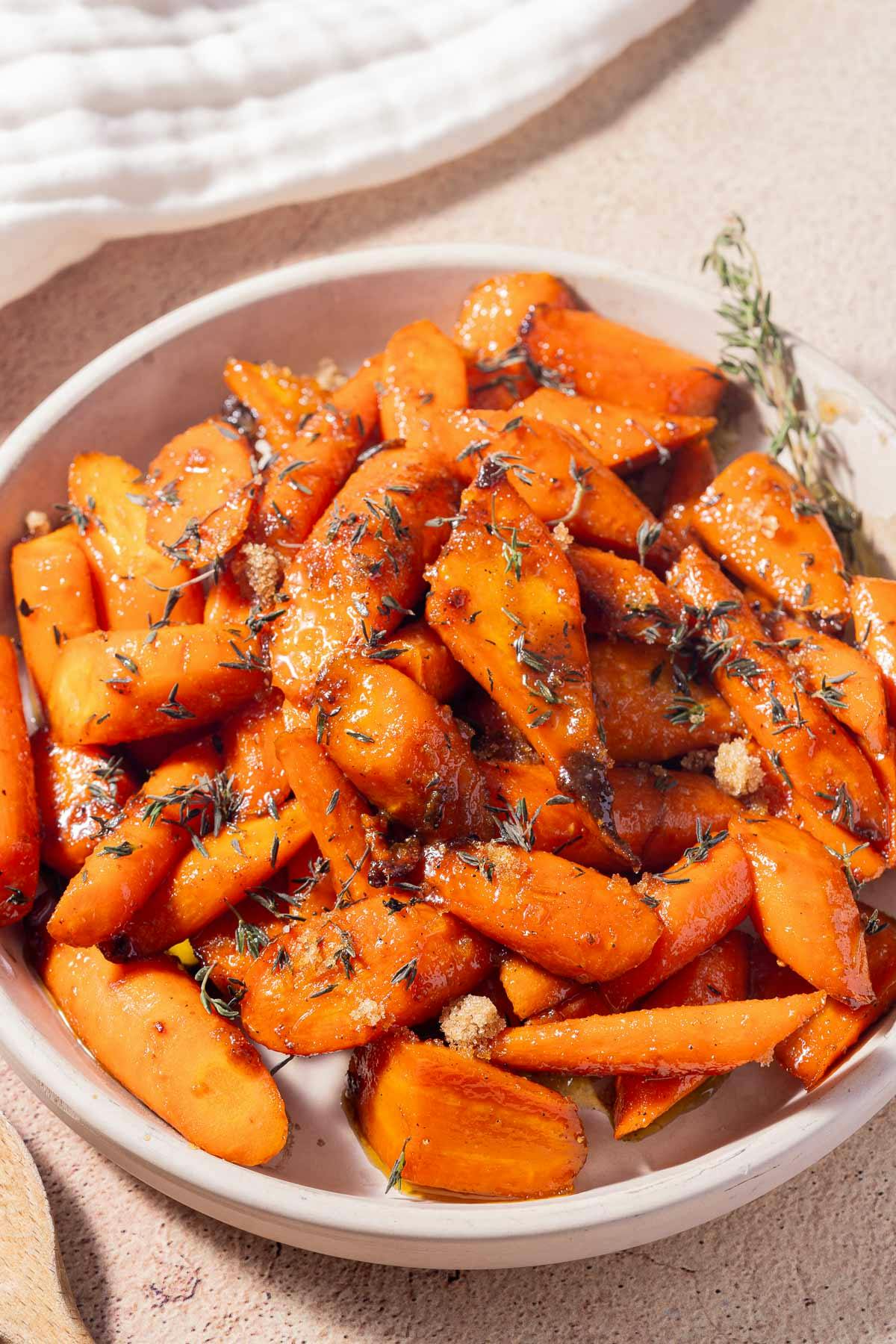 roasted carrots in a bowl. 