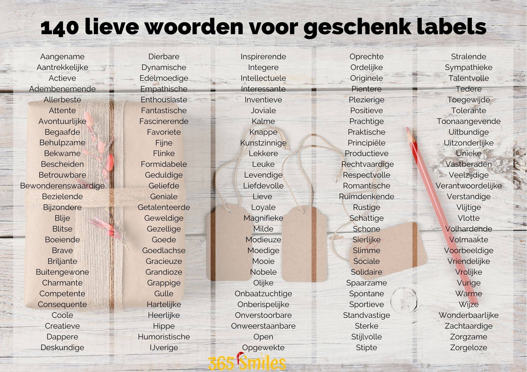 140 lieve woorden voor op je gift tag