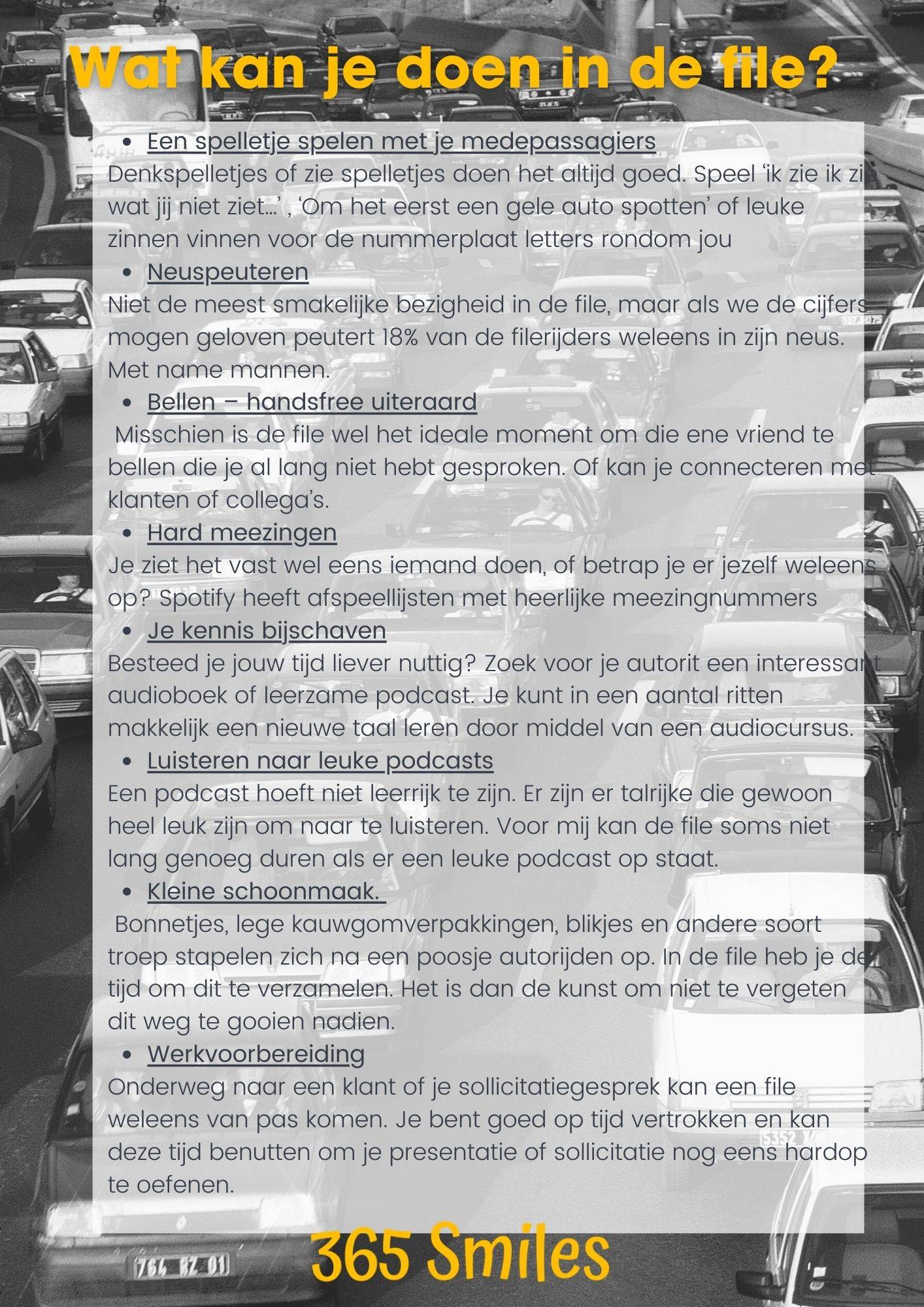Wat kan je doen in de file