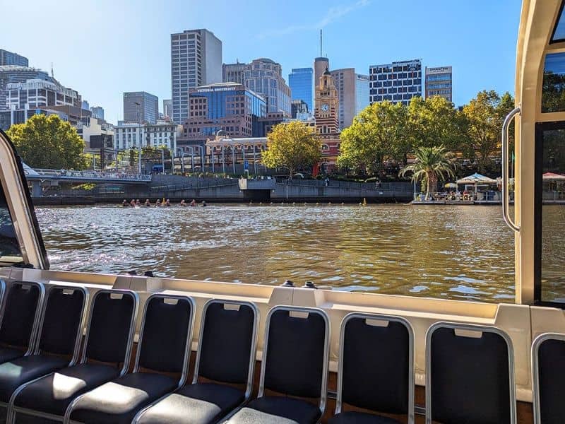 View of the Yarra River and Melbourne city from a cruise boat