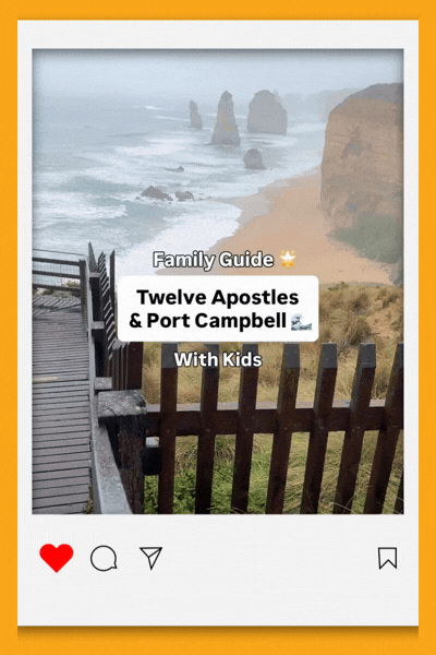An animated GIF showing sweeping coastal views of the Twelve Apostles' limestone sea stacks rising from the ocean along Victoria's Great Ocean Road.