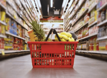A basket of goods in a grocery store