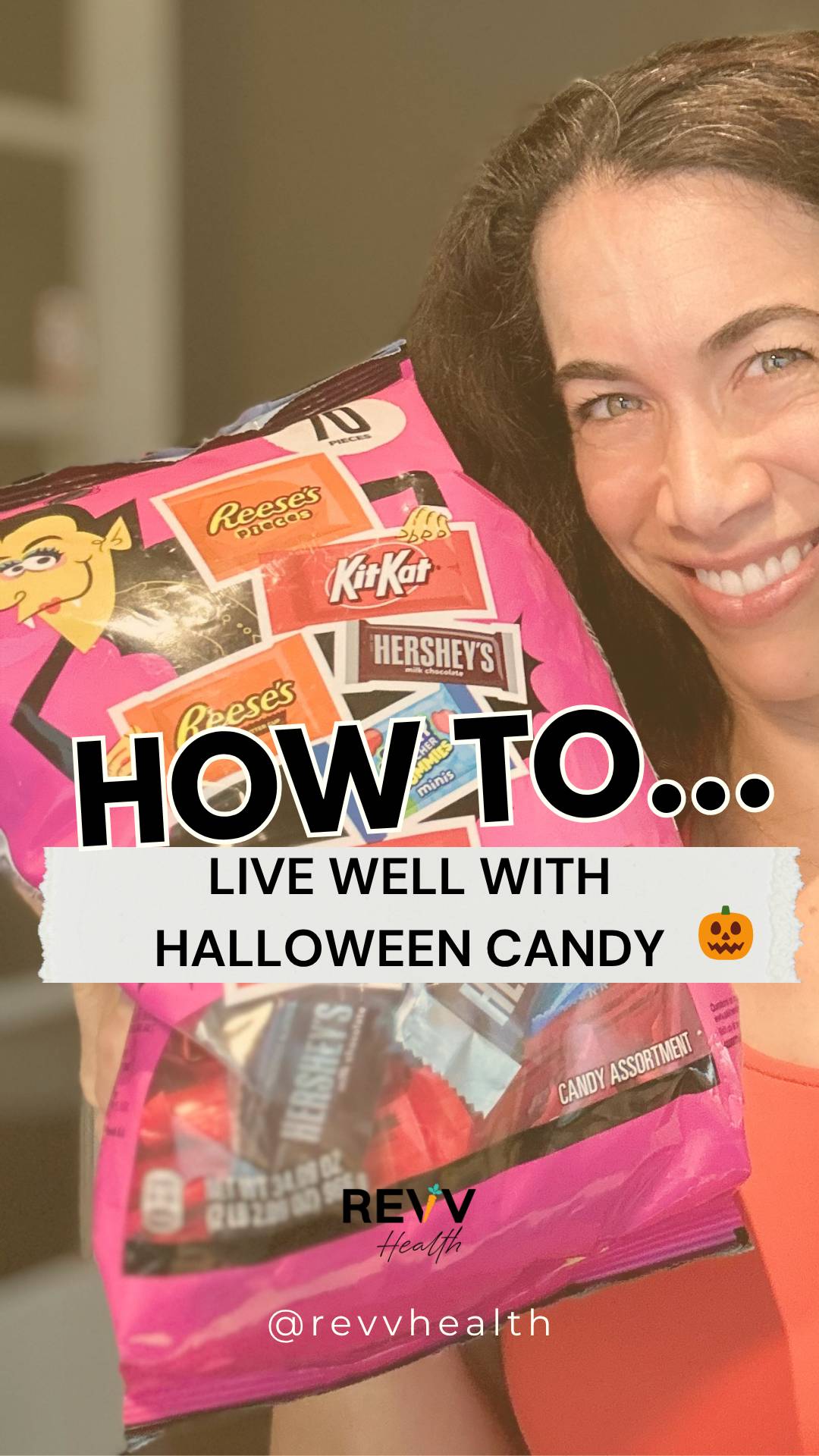 A bunch of halloween candy with the caption how to live well with it