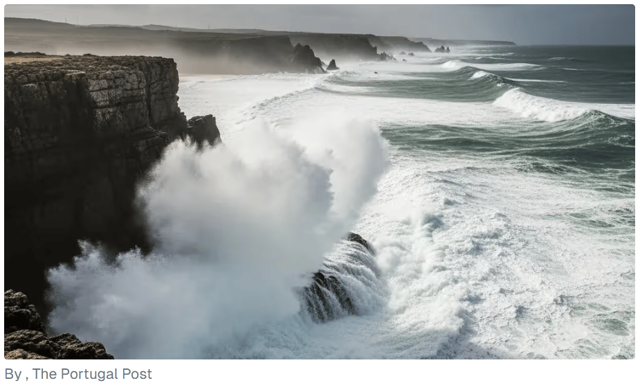 Stormy waves crashing on the shore
