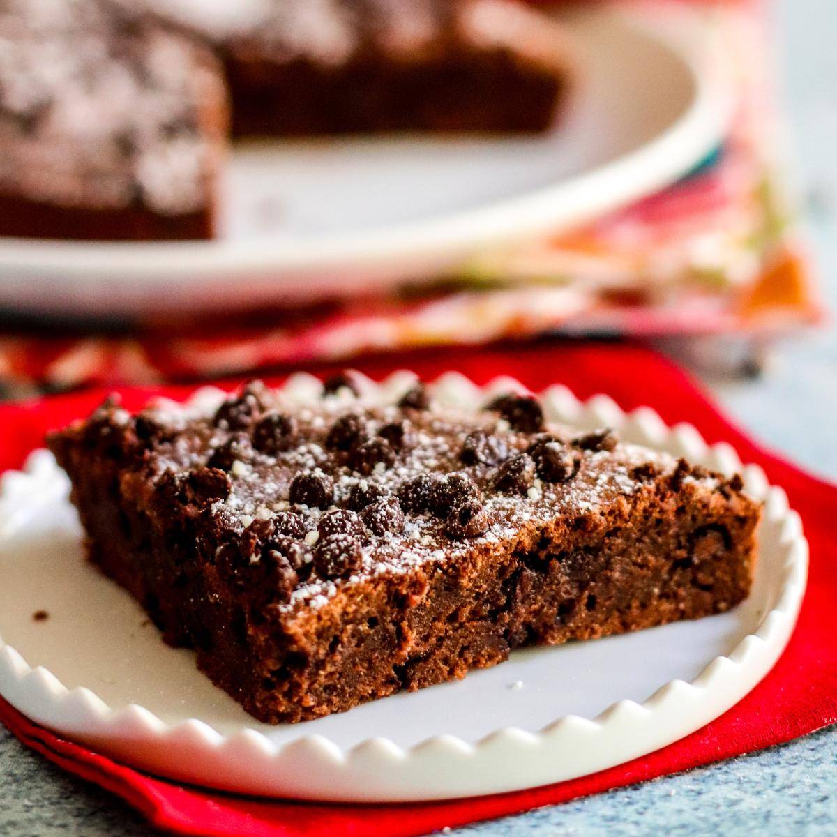 Air fryer vegan brownie on a plate.
