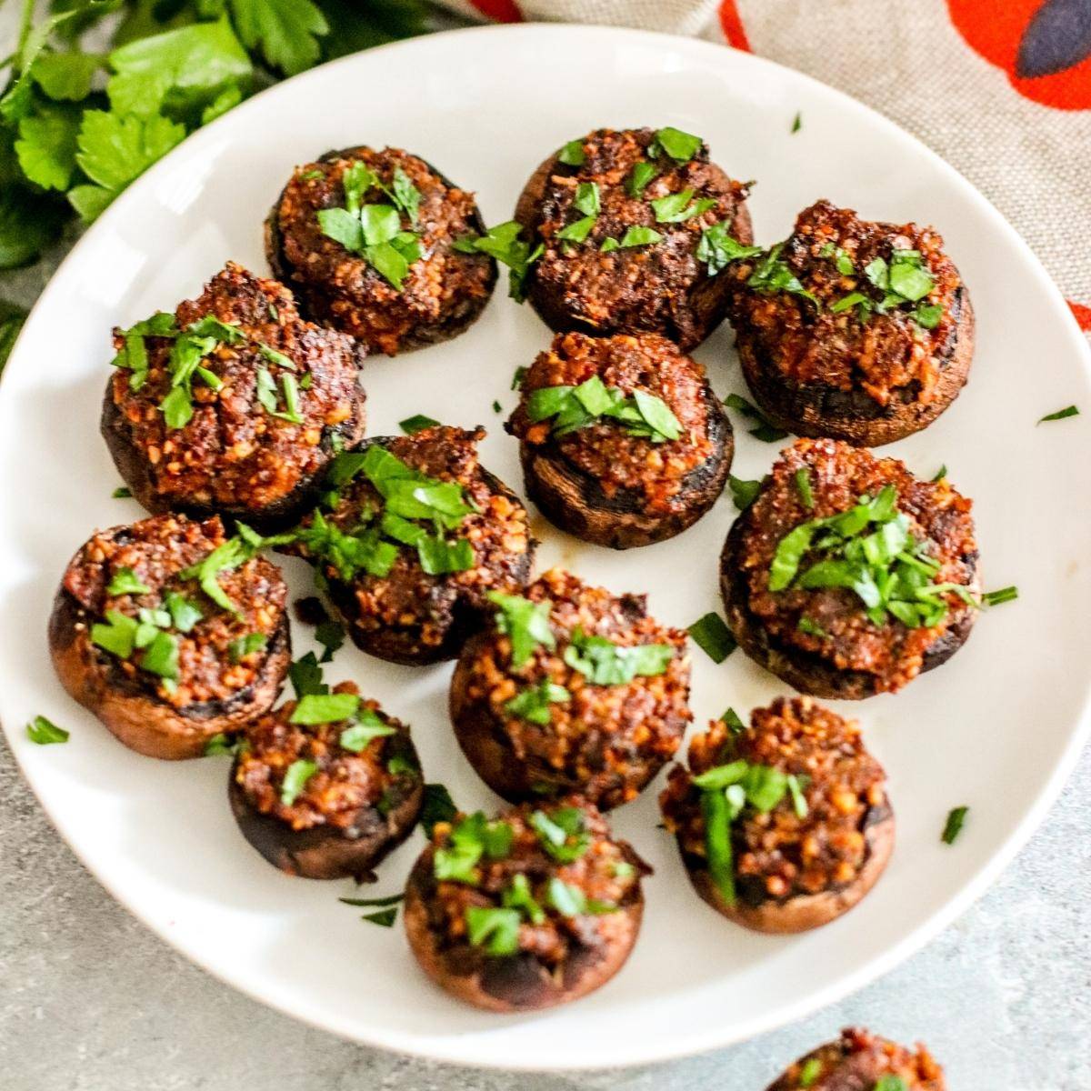 Platter of stuffed mushrooms.