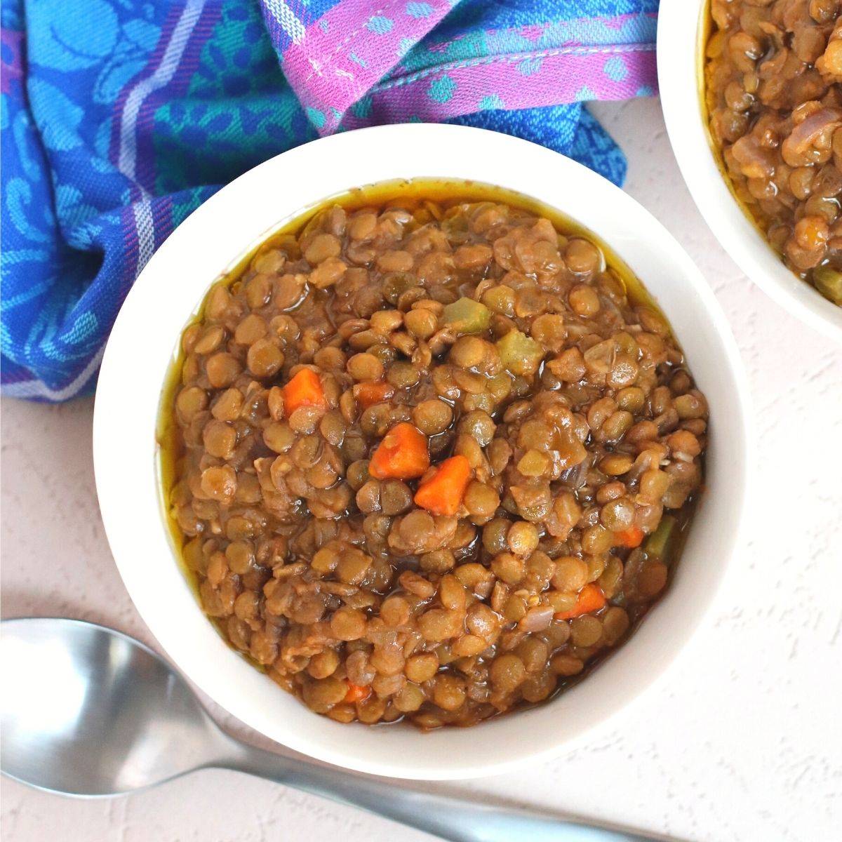 Bowl of Mediterranean lentil soup.