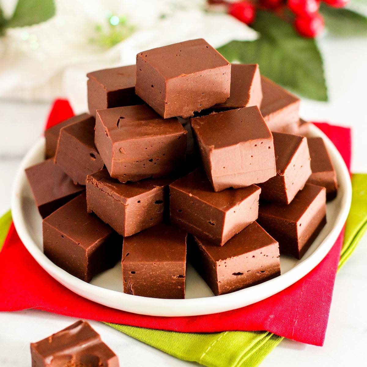 Vegan fudge squares on a platter.