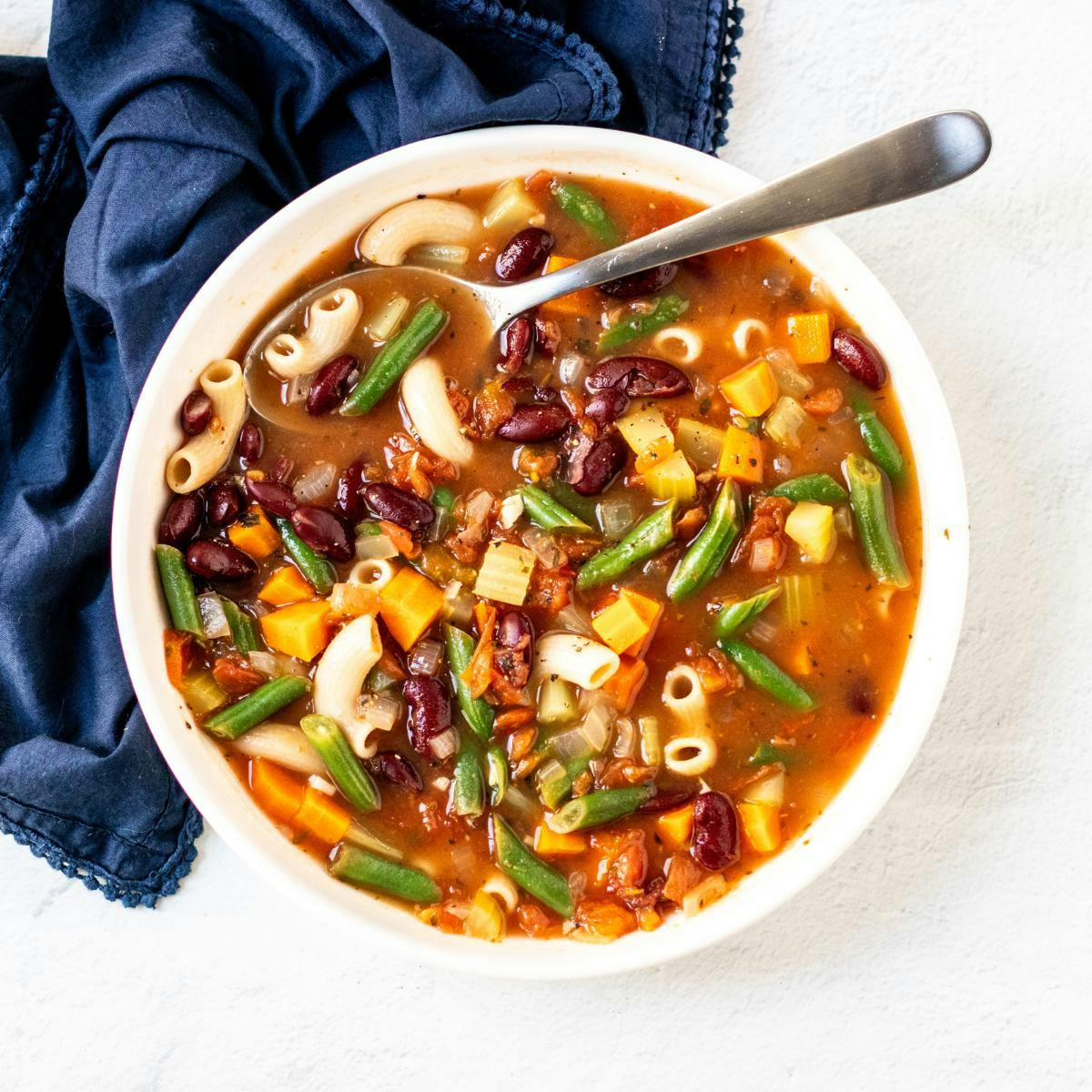 Bowl of minestrone soup.