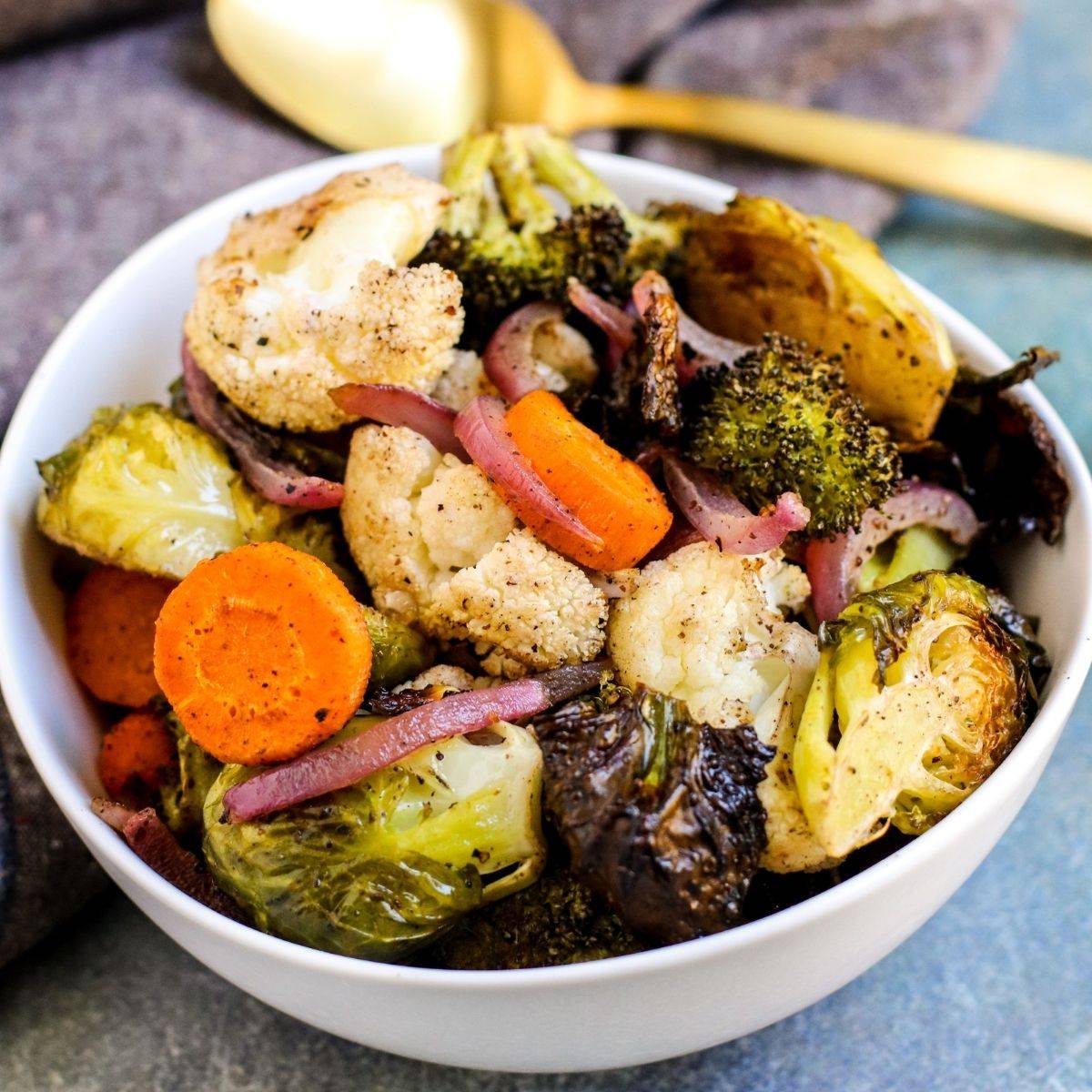 Roasted fall vegetables with Mediterranean seasoning.