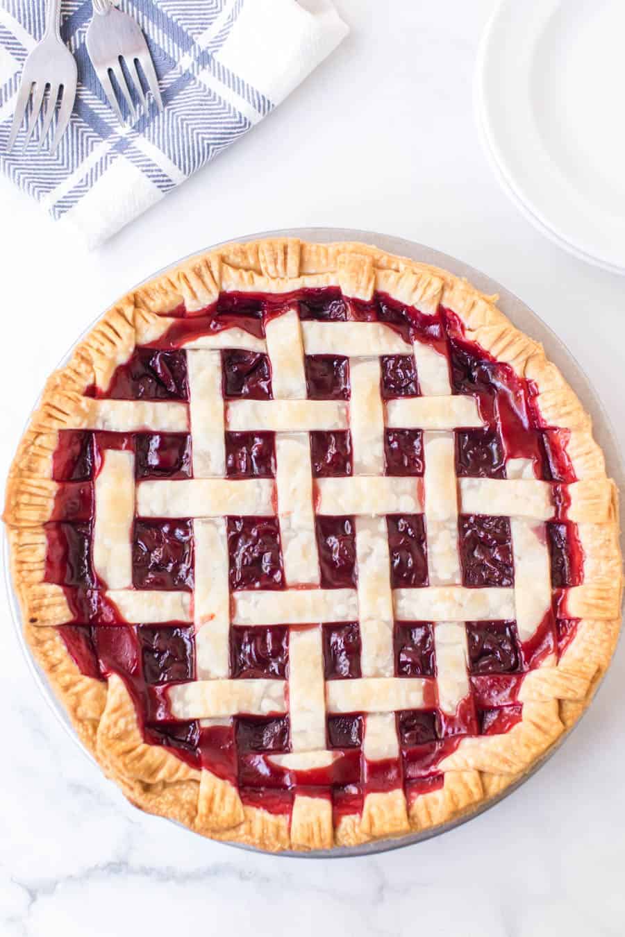 cherry pie on white background.