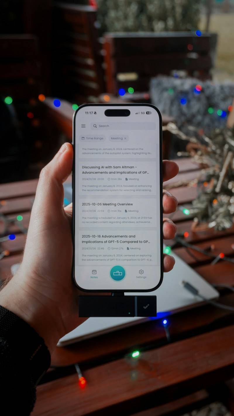 Hand holding smartphone displaying notes app outdoors