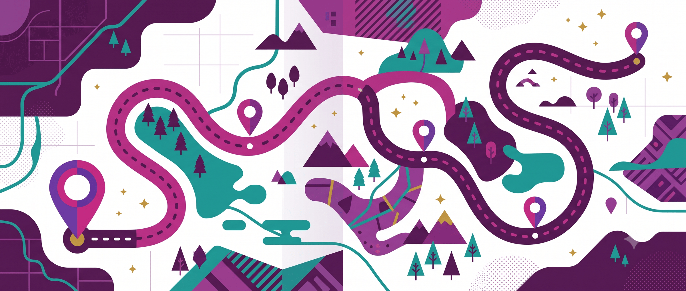 A winding road with different stops