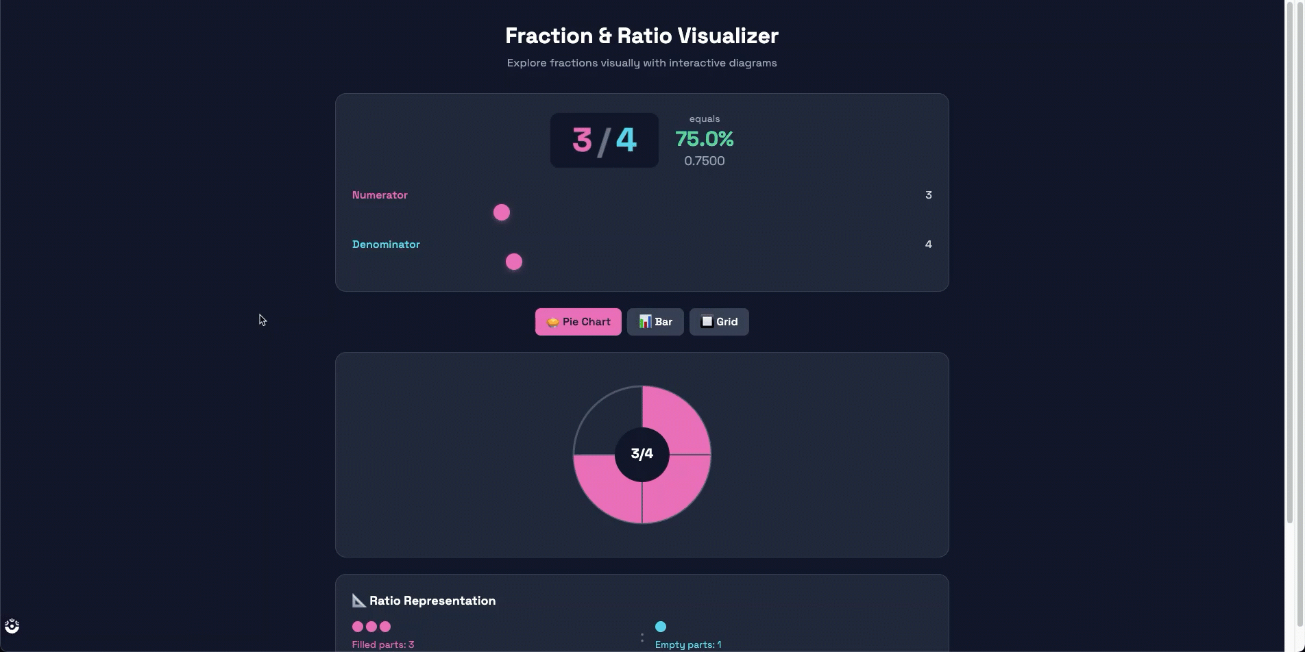 Fraction and ratio visualizer preview