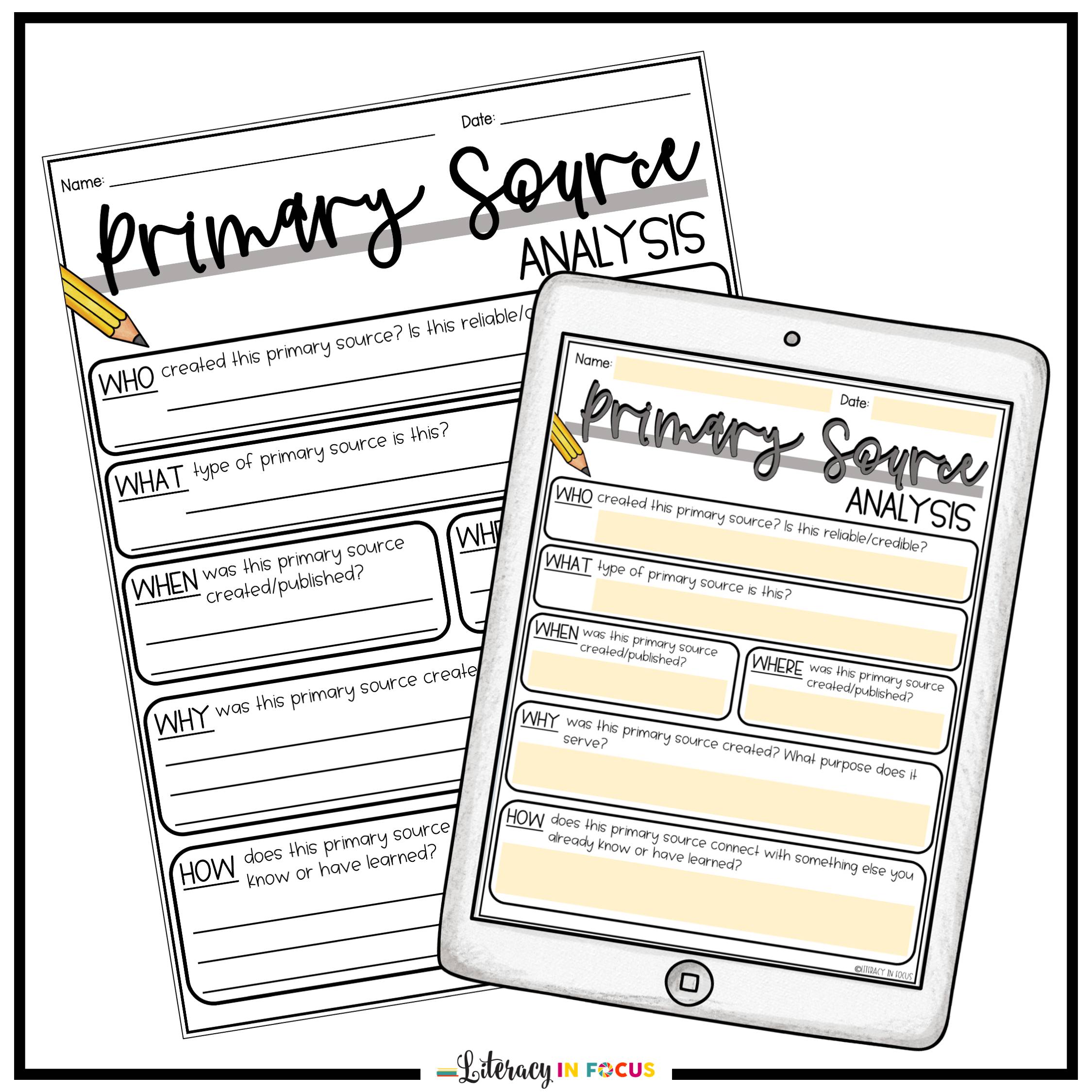 FREE Primary Source Analysis Template