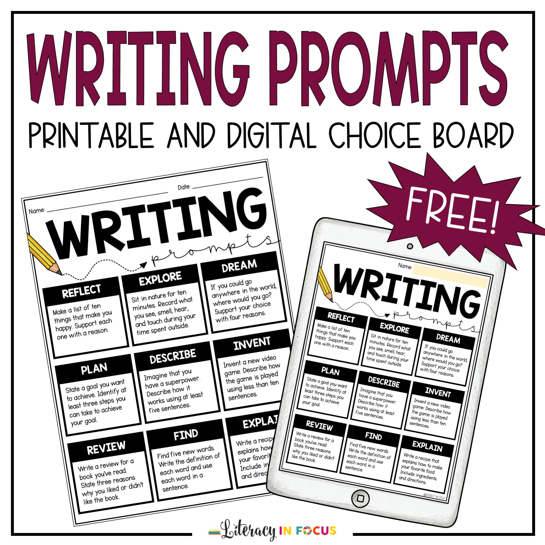 creative writing prompts choice board