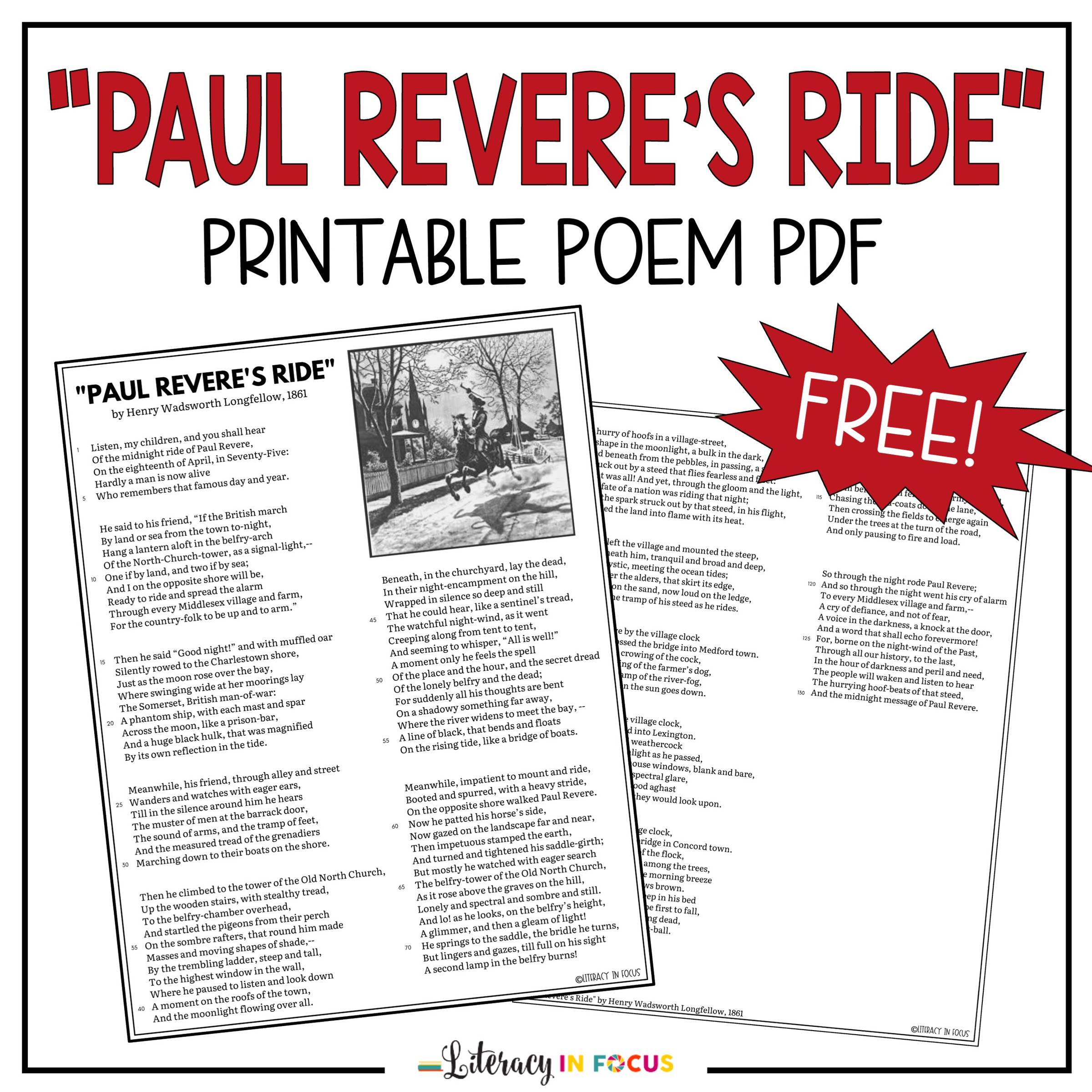 FREE "Paul Revere's Ride" Printable Poem PDF