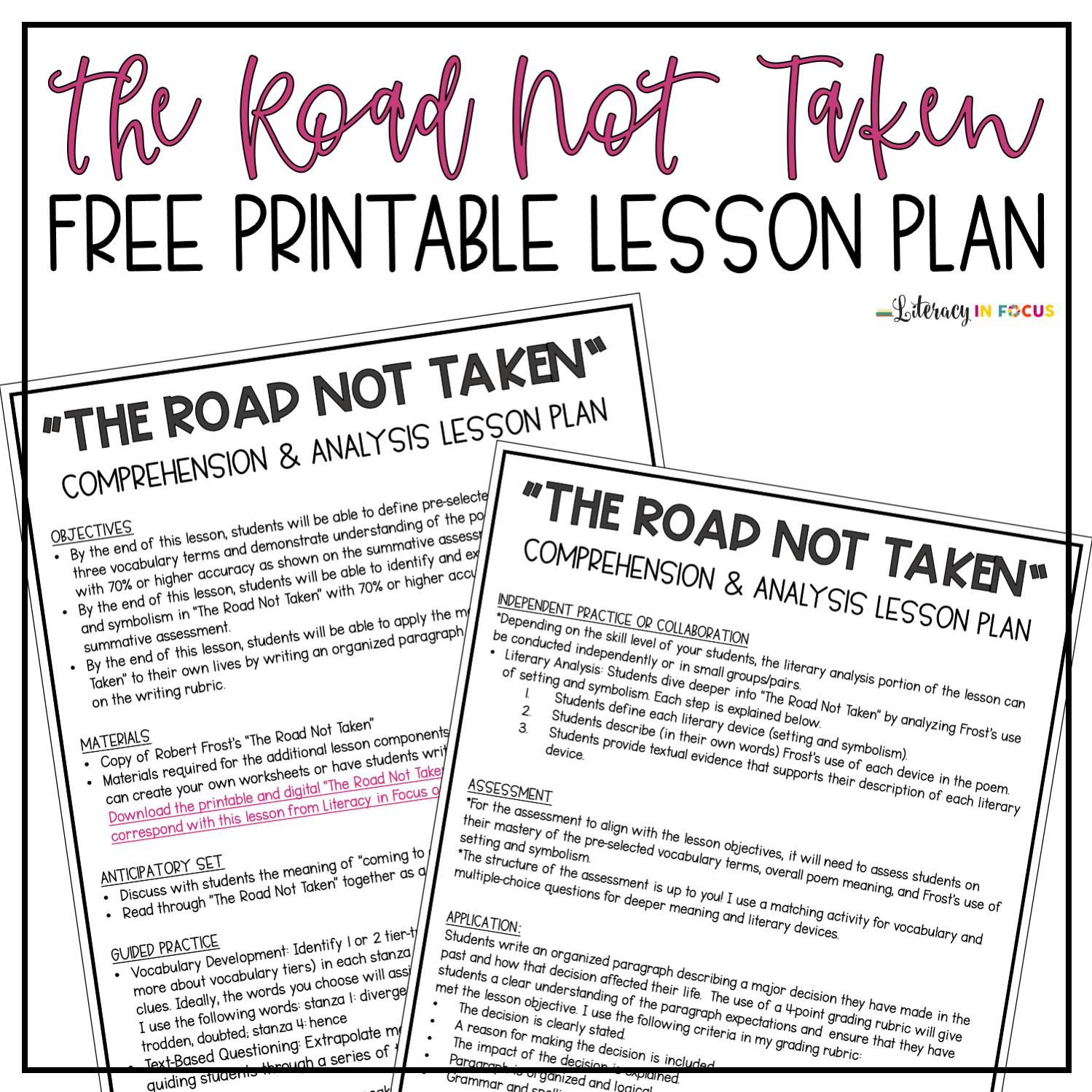 Robert Frost&#20;s "The Road Not Taken" Lesson Plan PDF - Literacy In