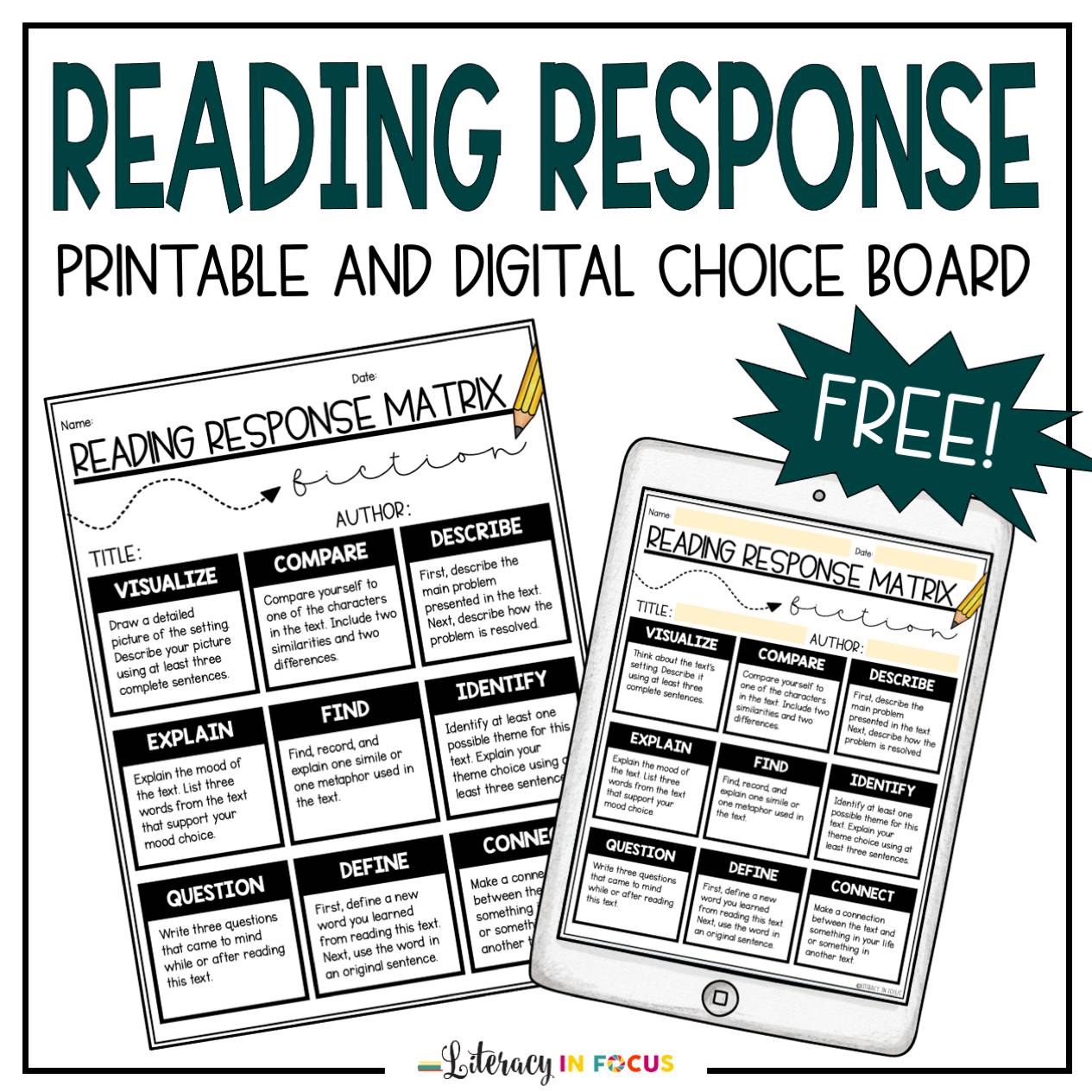 free-fiction-reading-response-choice-board