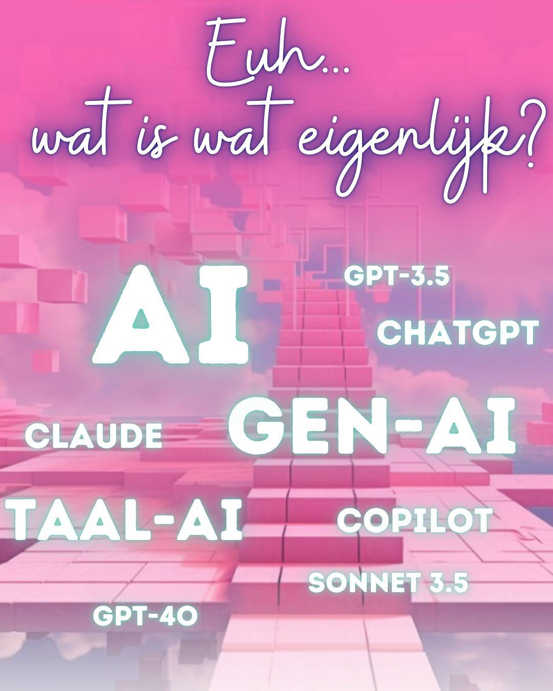 Hopelijk helpt dit jou om door de bomen het bos te zien. Deze begrippen worden immers vaak ten onrechte door elkaar gebruikt. AI? Dat bestaat al sinds de jaren ‘60 😅 

Wel… De AI waar het vandaag meestal over gaat is gen-AI, en specifiek ‘generatieve tekst-AI’. Daarvoor kun je meerdere tools inzetten: Claude, Gemini, Copilot, ChatGPT,… Er zijn best wat inhoudelijke verschillen, maar hun functie is hetzelfde: tekst genereren.

(Nee, niet om iets op te zoeken 😉 Dat doet Google veel beter voor je)

Wist jij dit allemaal al of is het nieuw? Misschien had jij nood aan wat verduidelijking? I’ve got you! 
AI, maar dan in mensentaal 🙌

Sla de post zeker op en like ‘m! Zo weet ik dat je meer van deze content wil zien ☺️

Meer weten? In ‘AI can do it’ focus ik echt op de praktische toepassingen van taal-AI. Hoe kan ik uren tijd winnen, zodat ik meer vrijheid heb om te doen wat ik écht leuk vind? 🙏

Meer info? Reageer ‘nieuwsbrief’ en ik stuur je een berichtje 🙌

Groetjes, Nathalie

#taalai #tekstai #aiuitgelegd #ondernemer #aivoorondernemers #chatgptcoach #aicoach #aigeletterdheid