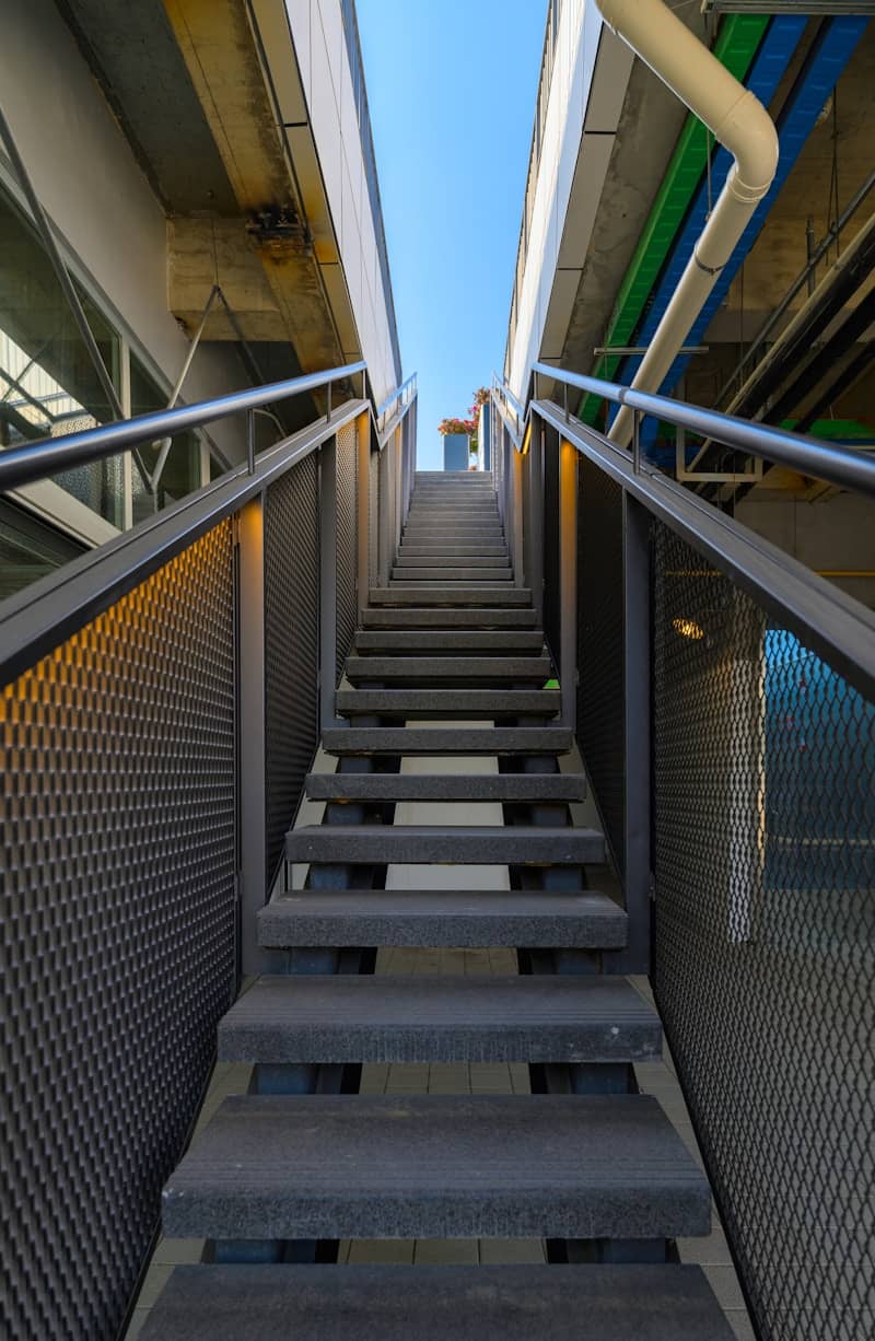 A set of stairs leading up to a building