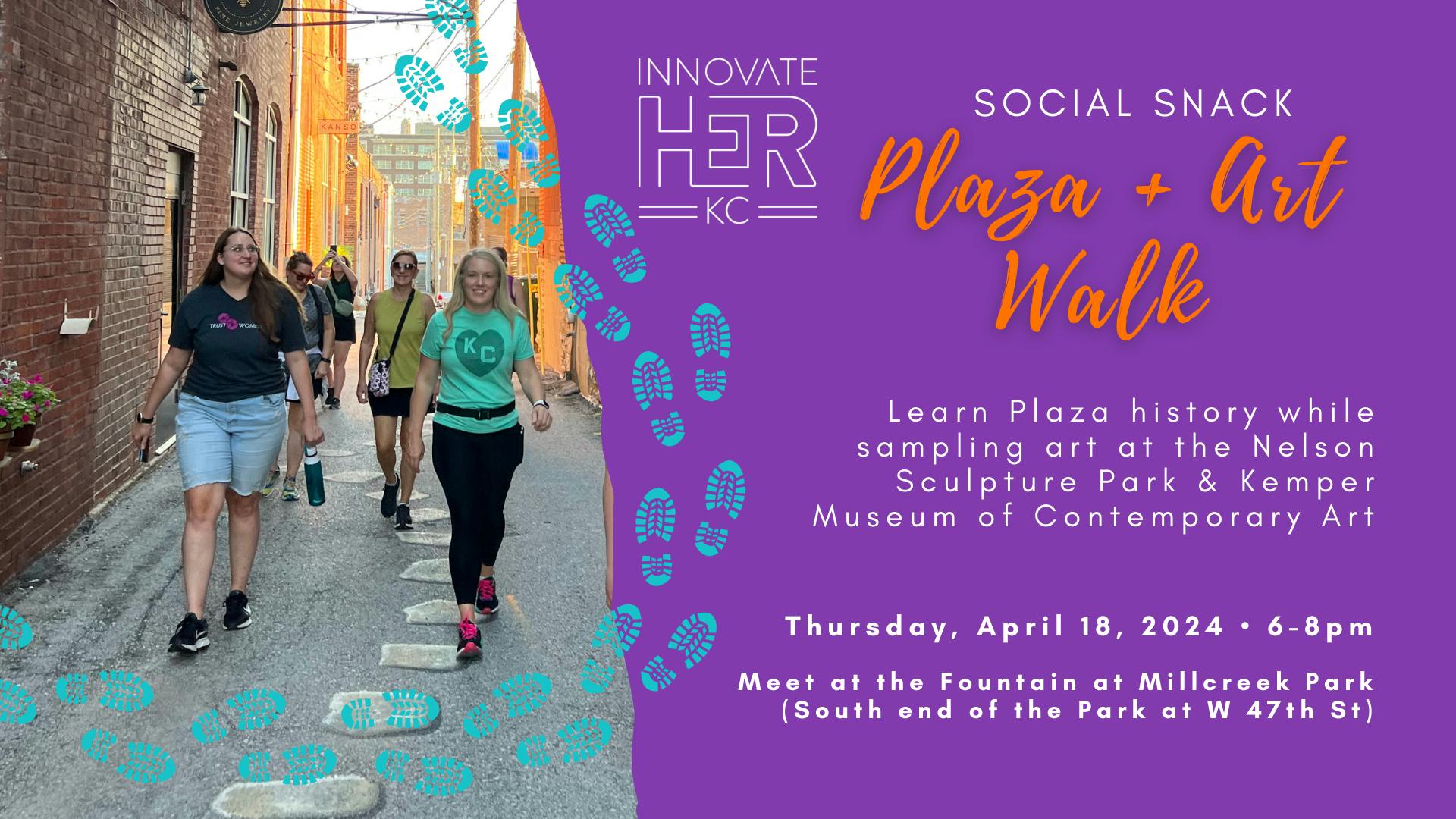 Plaza + Art Walk & Talk event cover with image of ladies walking through an alley