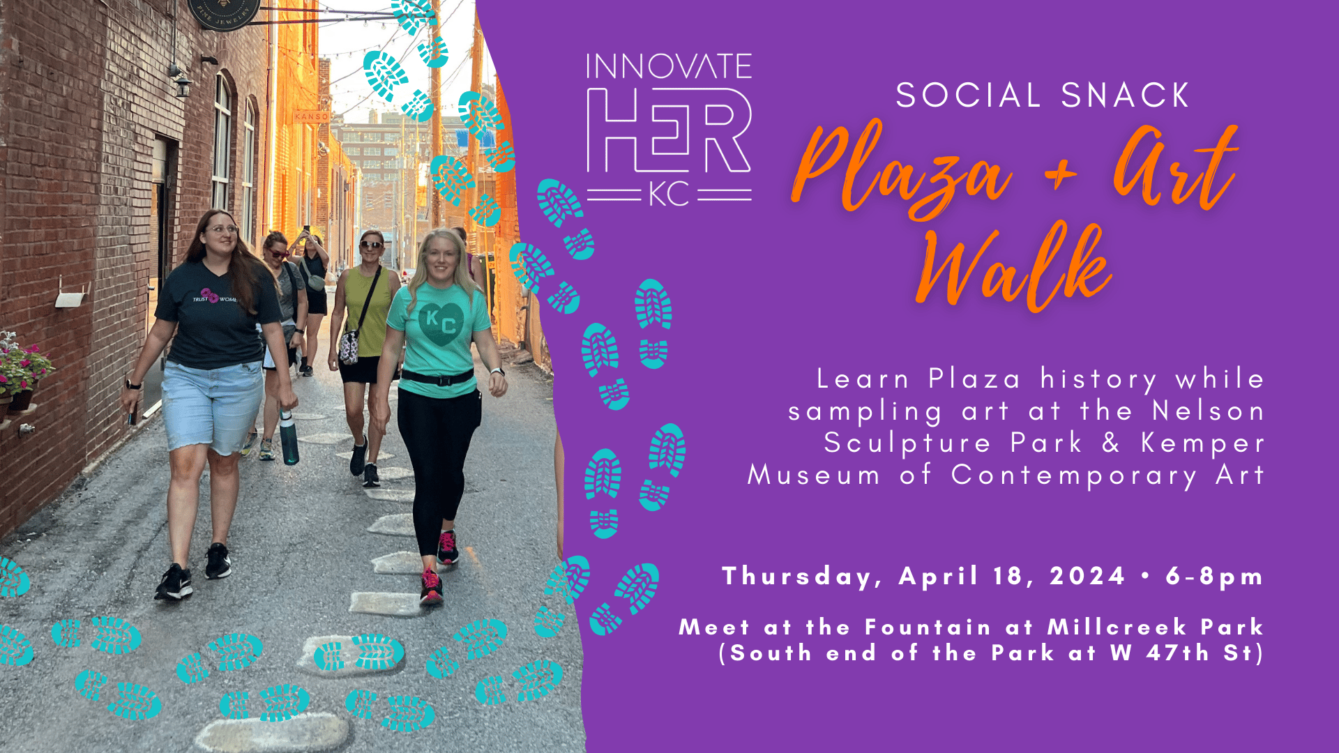 Plaza + Art Walk & Talk event cover with image of ladies walking through an alley