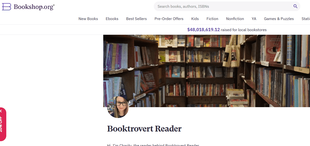 screenshot of bookshop.org profile