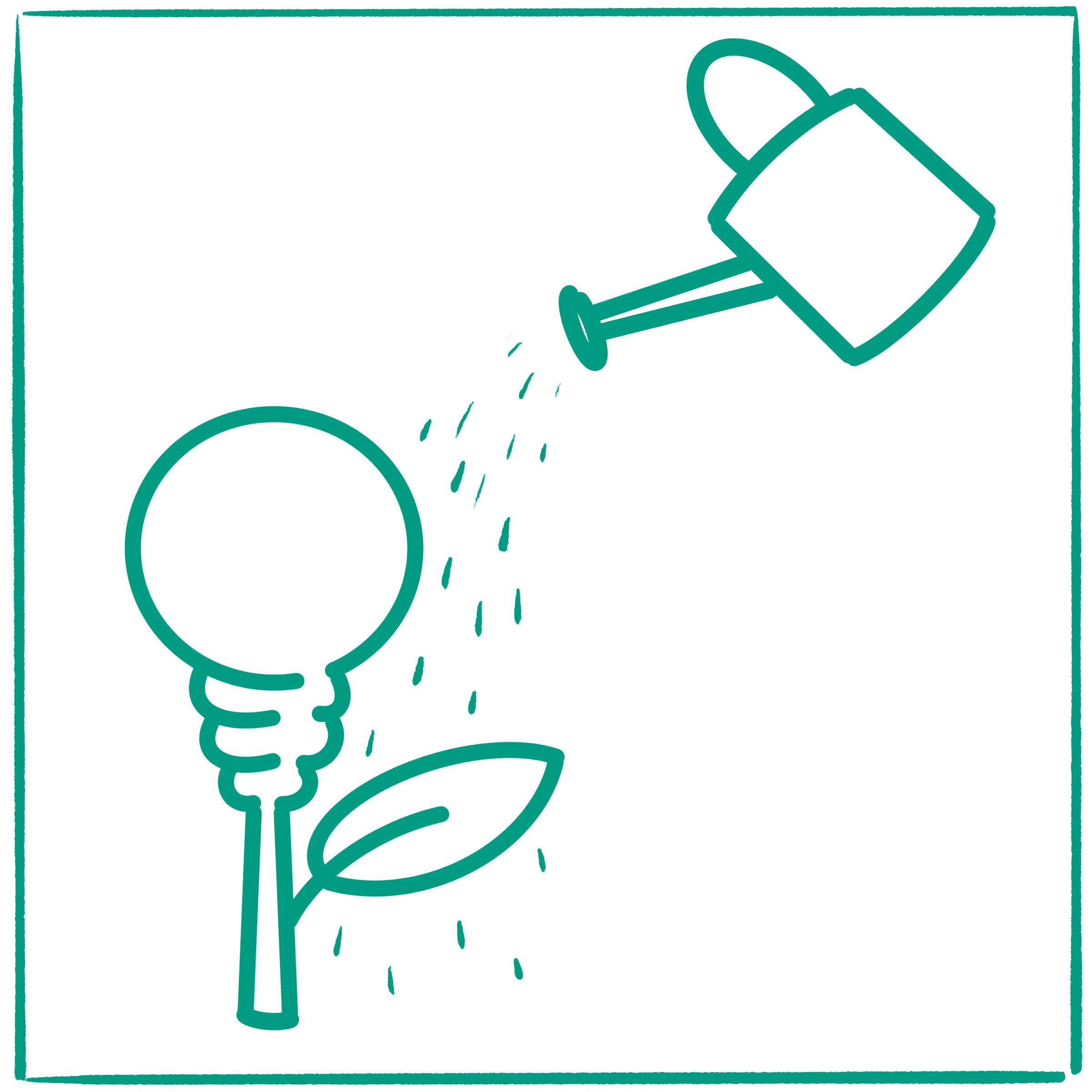Watering can watering a flower with a light bulb as flower head