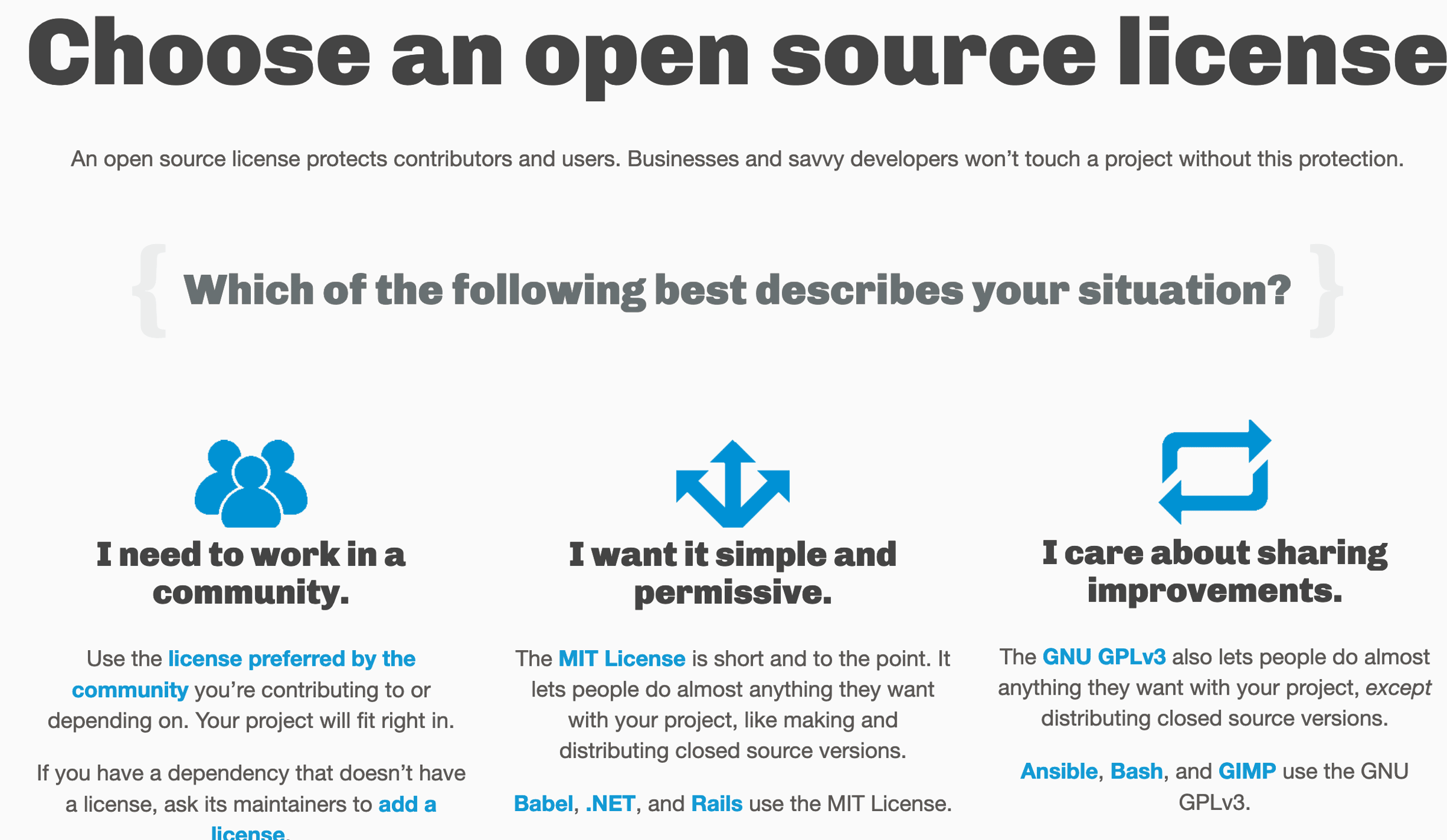 Screenshot of choosealicense.com