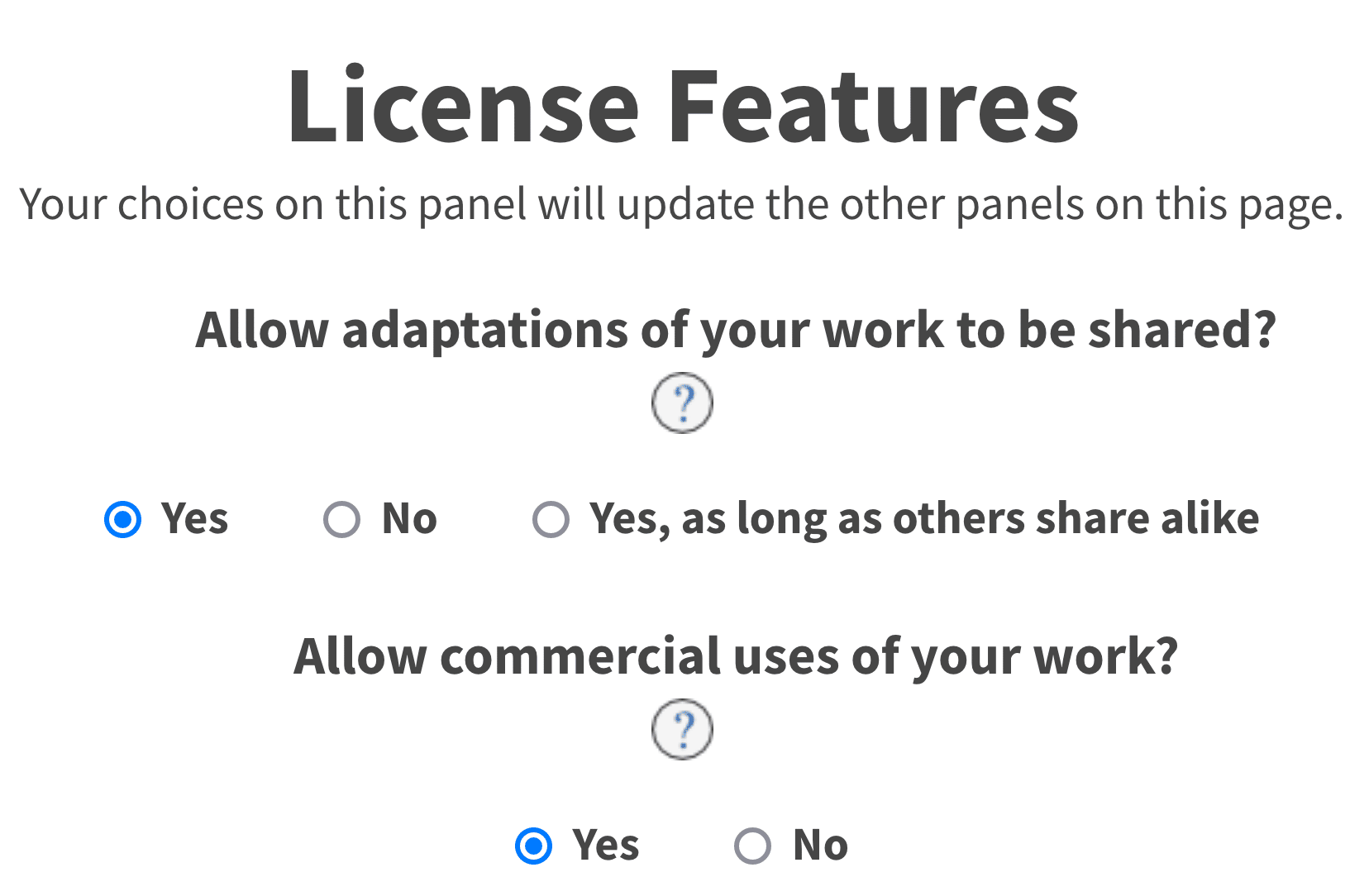 Screenshot of https://creativecommons.org/choose/