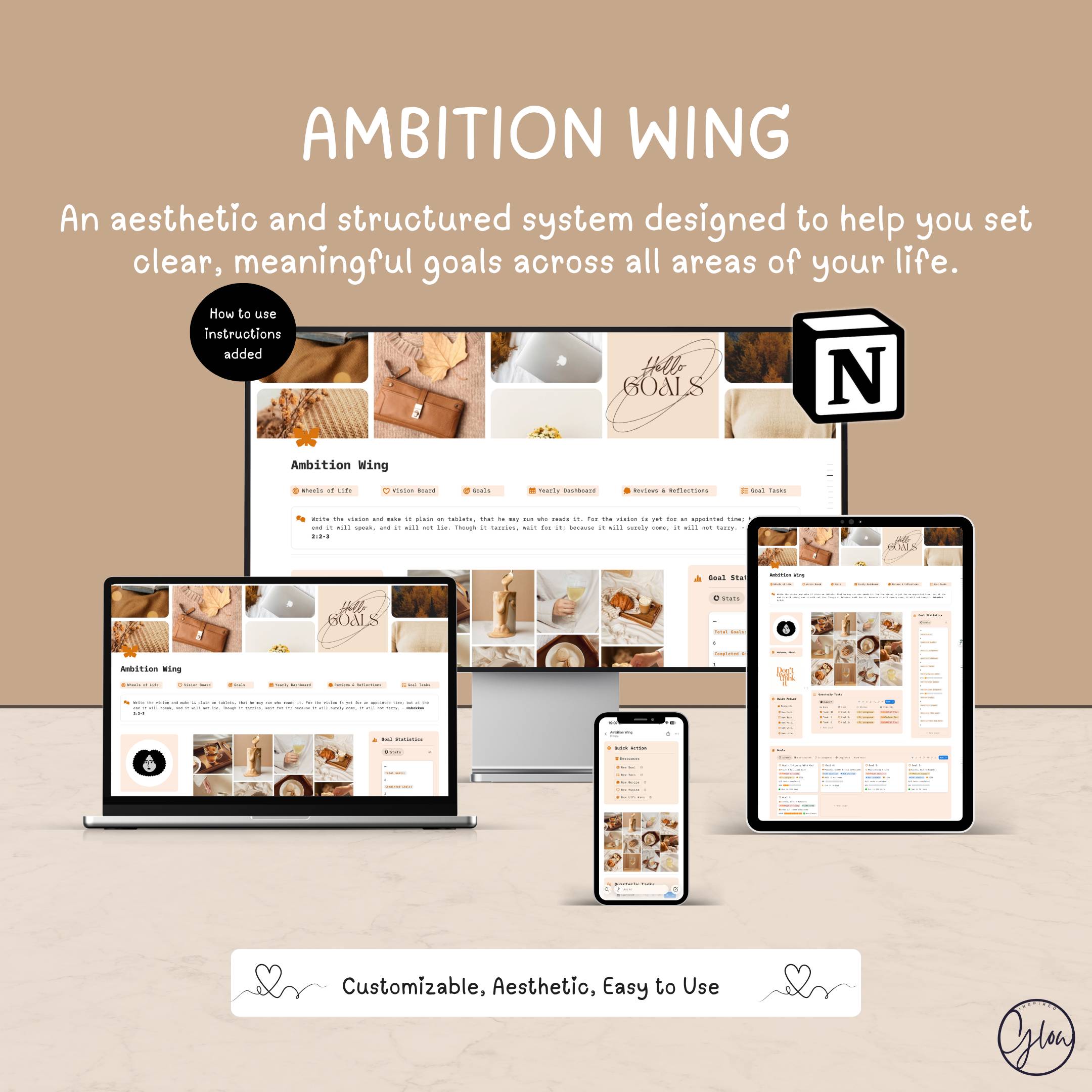 Ambition Wing - Aesthetic Goal Tracker Notion Template