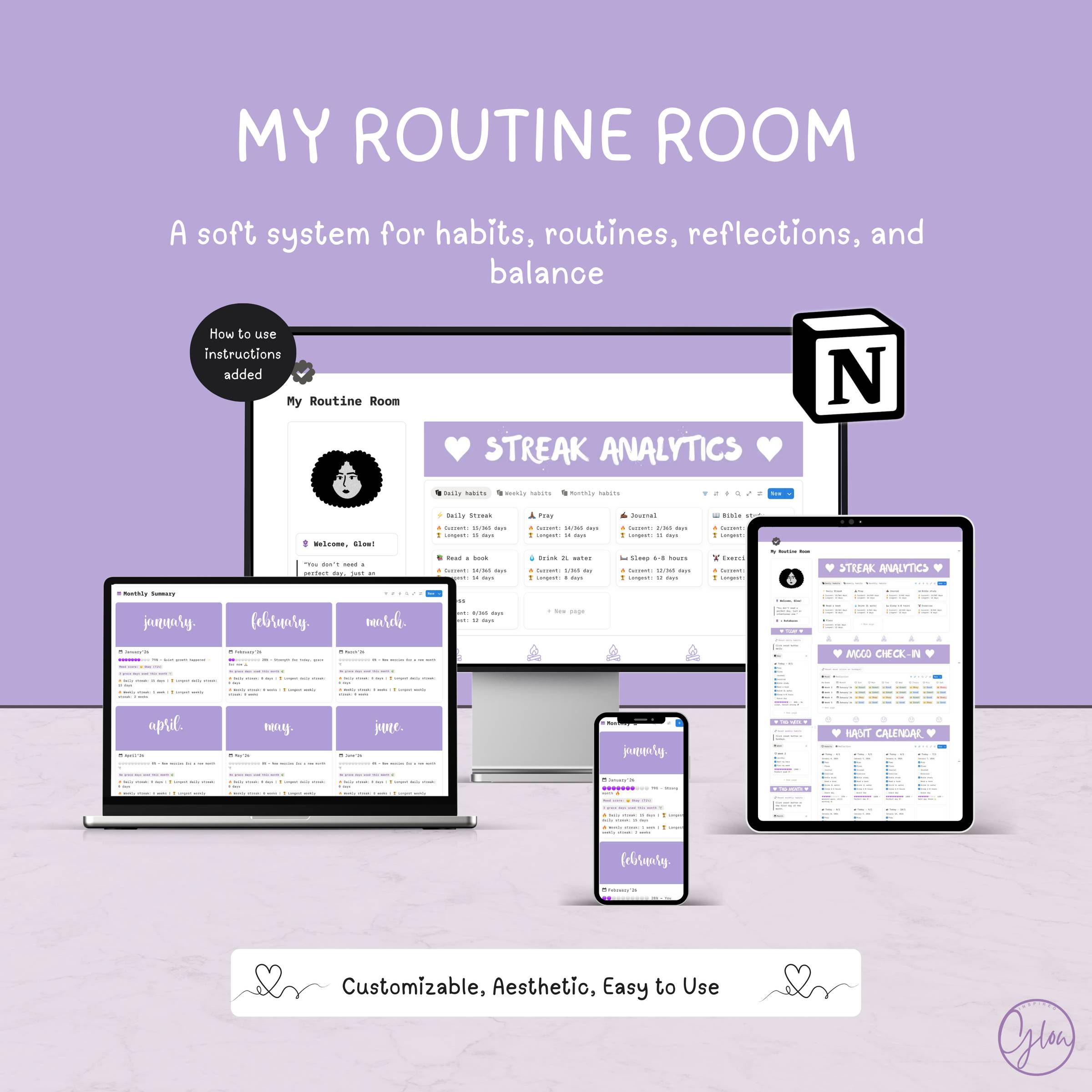 My Routine Room - Ultimate Habit & Mood Tracker Notion Template