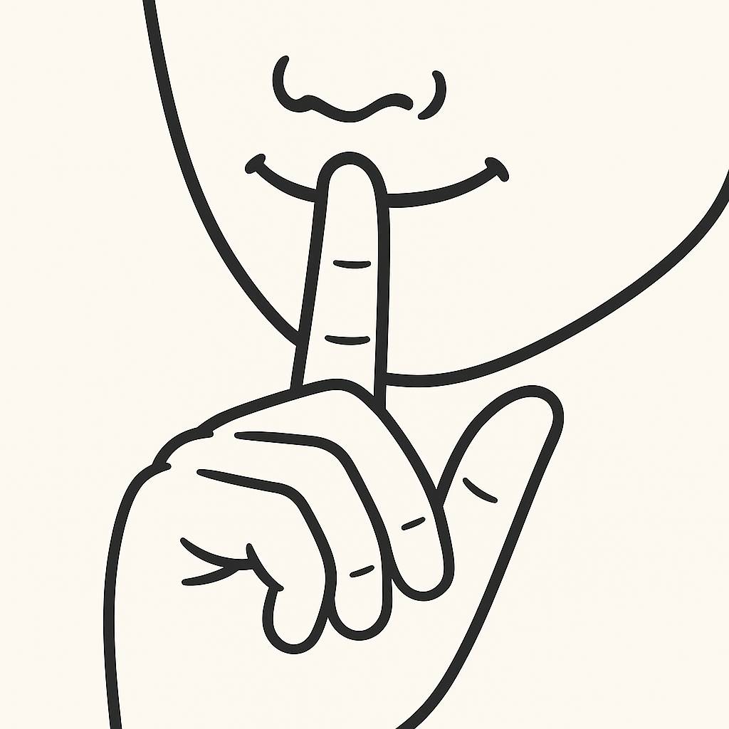 A minimalist illustration of a shushing face