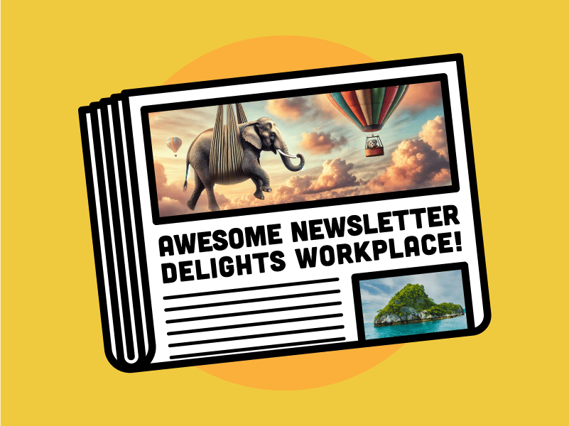 Newspaper with headline awesome newsletter delights workplace. 